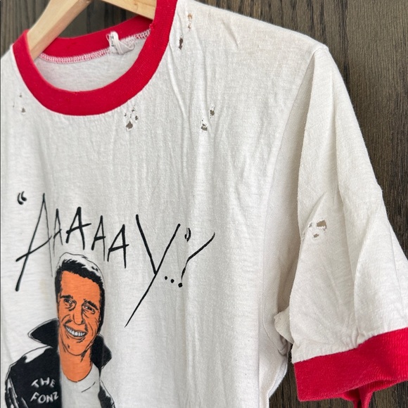 Vintage • Hand Distressed Happy Days Ringer Tee - Picture 3 of 4